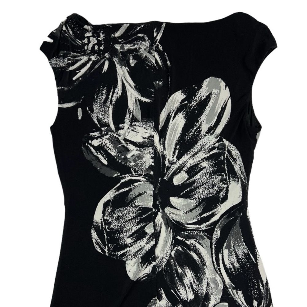 Lauren Ralph Lauren Boatneck Black & White Midi Floral Print Dress Sz: 10 - Picture 4 of 13